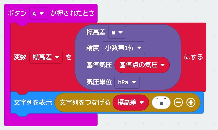 ボタンＡを押すと標高差のブロック