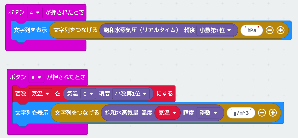 飽和水蒸気圧・飽和水蒸気量表示のブロック